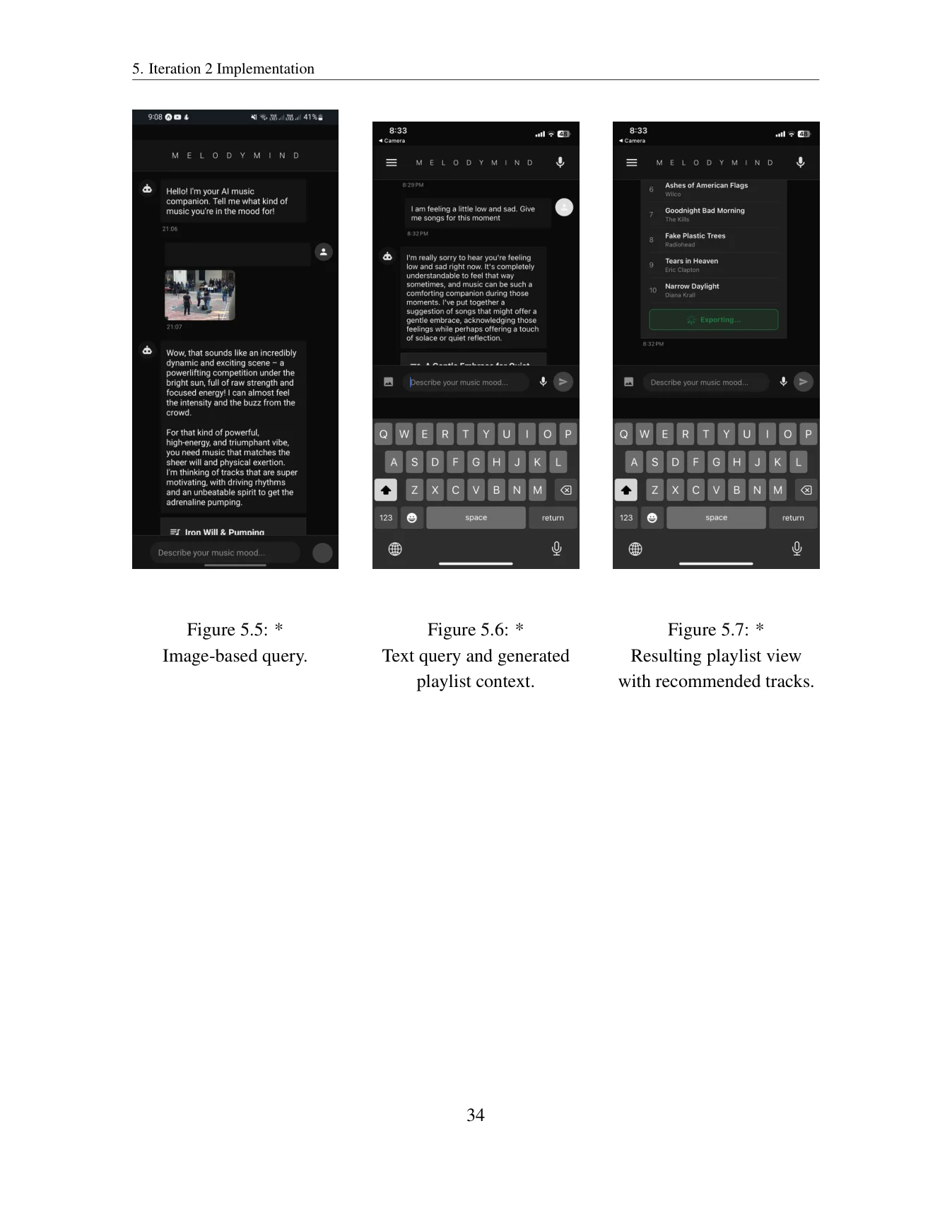 MelodyMind thesis figure: image query and generated playlist results
